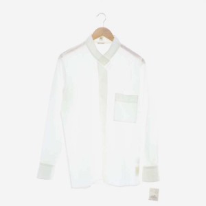 【中古】エルメス ワンポイント刺繍 スタンドカラー 比翼ボタン シャツ カッター 長袖 コットン 40 M 白 ホワイト