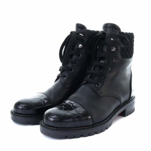 【中古】クリスチャンルブタン Christian louboutin Mayr Boot ブーツ ショート ローヒール 型押し 37.5 黒 3200775