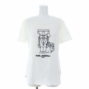 【中古】カールラガーフェルド プリントTシャツ カットソー 半袖 S 白 黒 ホワイト ブラック ■OS ■SH レディース