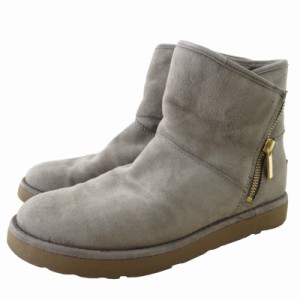 【中古】アグ UGG キップ ショートブーツ ムートンブーツ サイドファスナー 裏ボア 1019631 ベージュ系 グレー系 24?p