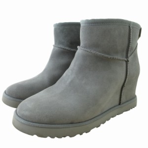 【中古】アグ UGG 美品 CLASSIC FEMME MINI ムートンブーツ ショートブーツ 裏ボア 1104609 青系 グレー US7.5 24.5?p