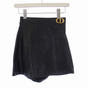 【中古】クリスチャンディオール Christian Dior ラムレザー CDバックル ラップショートパンツ ゴールド金具 F34 S 黒