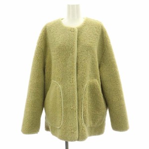 【中古】ザラ ZARA ボア ノーカラーショートコート アウター スナップボタン S 黄緑 /NR ■OS レディース