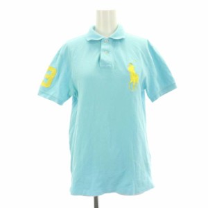 【中古】ポロ バイ ラルフローレン Polo by Ralph Lauren ロゴ刺繍ポロシャツ 半袖 M 水色 黄色 ライトブルー