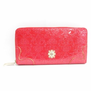 【中古】アナスイ ANNA SUI 長財布 ウォレット エナメル ラウンドジップ 総柄 レッド ■016 レディース