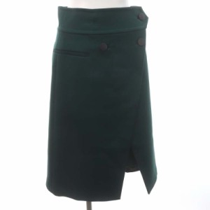 【中古】未使用品 アドーア 台形ラップスカート ロング ミモレ フレア ウール混 36 緑 グリーン 黒 ブラック