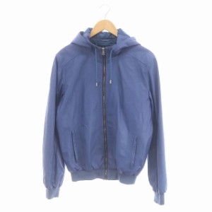 【中古】グッチ LEA-JACKET レザージャケット ブルゾン パーカー 羊革 ジップアップ 50 ダスティーブルー レディース