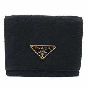 【中古】プラダ PRADA キルティング 三つ折り財布 ロゴ 黒 ブラック /SR6 ■OH レディース