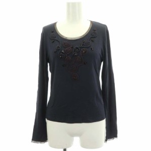 【中古】ヒロココシノ HIROKO KOSHINO チュール装飾 長袖 Tシャツ カットソー 38 紺 茶 青 /NR ■OS レディース