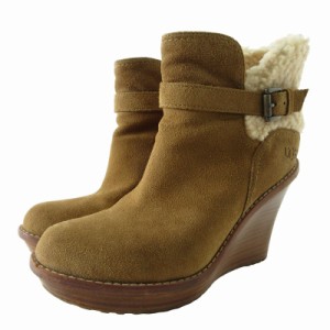 【中古】アグ UGG 美品 W ANAIS ショートブーツ シューズ アンクルストラップ ウェッジソール ボア切替 茶 23.5?p