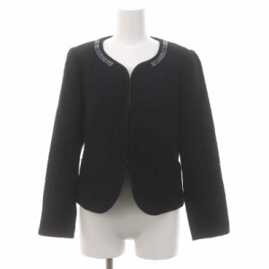 【中古】クレージュ courreges ノーカラージャケット ツイード ラメ 38 M 黒 ブラック /SY ■OS レディース