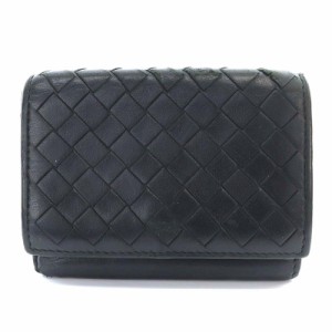 【中古】ボッテガヴェネタ BOTTEGA VENETA 財布 三つ折り コンパクト イントレチャート レザー バイカラー 黒 白