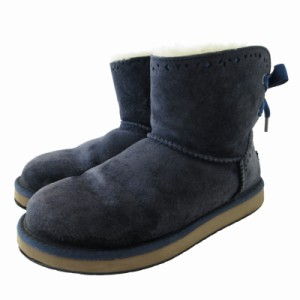 【中古】アグ UGG ムートンブーツ ショートブーツ リボン 1010285 青系 ブルー US 8 25?p 0408 レディース