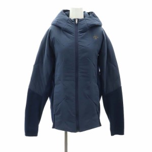 【中古】デサント DESCENTE メッシュ切替中綿フーディジャケット アウター フード付き 指穴 ロゴ L 紺 ネイビー