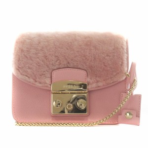 【中古】フルラ FURLA メトロポリス ショルダーバッグ ファー チェーン レザー ピンク /AN10 レディース