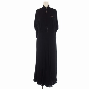 【中古】プラダ PRADA 23SS 三角プレート ロングワンピース 五分袖 フレア 40 M 黒 ブラック /KH レディース