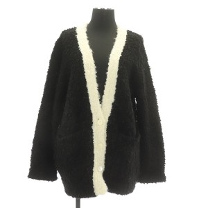 【中古】ユナイテッドアローズ UNITED ARROWS BOUCLE バイカラー カーディガン ニット Vネック モヘア混 ポケット 黒