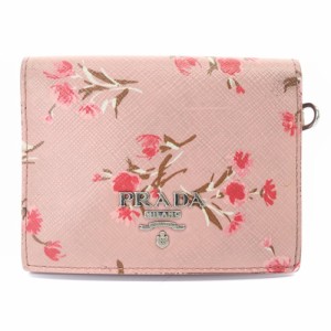 【中古】プラダ PRADA 花柄 パスケース ロゴ カード入れ ピンク /SR5 ■OH レディース