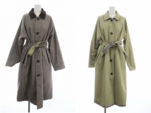 【中古】マウジー 22AW ステンカラーコート リバーシブル 千鳥格子 ベルト付 2 茶色 白 カーキベージュ レディース