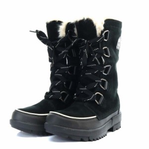 【中古】ソレル SOREL TIVOLI IV TALL スノーブーツ ブーツ ミドル丈 レースアップ ボア スエード US5.5 黒 NL3426