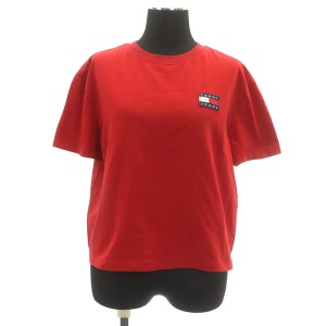 【中古】トミージーンズ TOMMY JEANS オーバーサイズＴシャツ 半袖 フラッグロゴワッペン XS 赤 レッド