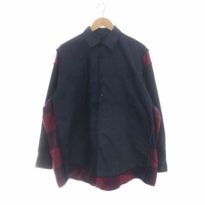 【中古】ミスターハリウッド N.HOOLYWOOD 23AW チェック切替 再構築 シャツ デニム 長袖 40 濃紺 ネイビー ピンク