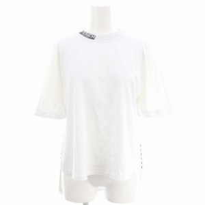 【中古】フェンディ FENDI ロゴネックTシャツ カットソー 半袖 40 白 黒 ホワイト ブラック FS6908 A1EE レディース