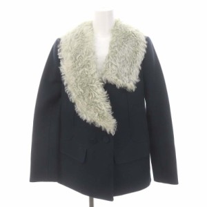 【中古】カルヴェン CARVEN ファー ウール ダブル コート ショート丈 34 紺 ネイビー /HK ■OS レディース