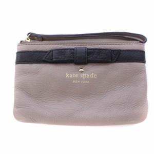 【中古】ケイトスペード KATE SPADE BEE ポーチ COBBLE HILL リボンライン レザー グレー レディース