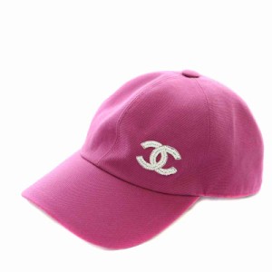 【中古】シャネル CHANEL 23SS 帽子 キャップ ココマーク ワンポイント ビーズ刺繍 裏地チェック ピンク