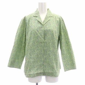 【中古】ローラアシュレイ LAURA ASHLEY シャツ ブラウス 七分袖 前開き 小花柄 コットン 13 緑 黄色 紫 黒