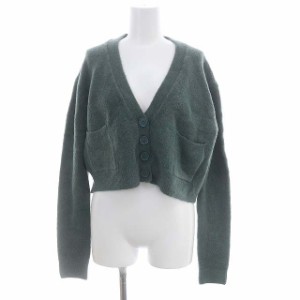 【中古】未使用品 ザラ KNIT CROPPED JACKET カーディガン ニット 長袖 ショート丈 Vネック ウール混 S 緑