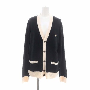 【中古】メゾンキツネ 23AW フォックスパッチ バイカラー カーディガン ニット 長袖 M 黒 アイボリー レディース