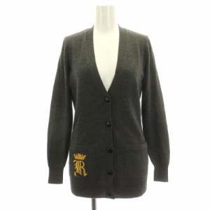 【中古】ラルフローレン ラグビー RALPH LAUREN RUGBY 刺繍ポケットウールカーディガン ニット 長袖 XS グレー