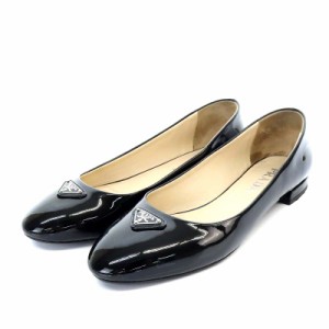 【中古】プラダ PRADA バレリーナ フラットシューズ パンプス ローヒール 三角ロゴプレート 36.5 黒 1F200N