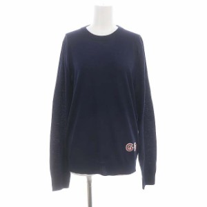 【中古】未使用品 グッチ GUCCI GG ウール クルーネックニット セーター 薄手 長袖 XS 紺 ネイビー 576810