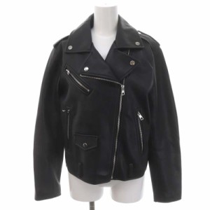 【中古】ザラ ZARA ダブルフェイクレザージャケット ライダース ジップアップ L 黒 ブラック /ES ■OS レディース