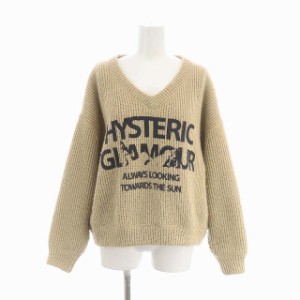 【中古】ヒステリックグラマー 23AW LOOKING AHEAD Vネックスウェットセーター ニット ロゴプリント 長袖 F ベージュ