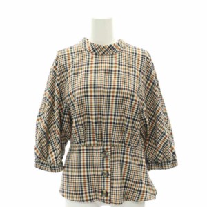 【中古】ザラティーアールエフ ZARA TRF バックリボンシャツ ブラウス バルンスリーブ チェック S ベージュ