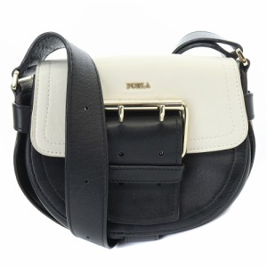 【中古】フルラ FURLA ミニ ハッシュタグ パイソン柄 ショルダーバッグ レザー ロゴ 白 黒 /SR28 レディース