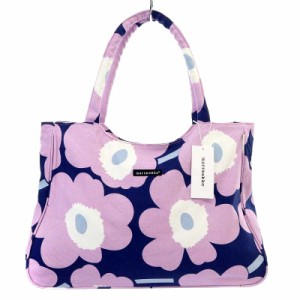 【中古】未使用品 マリメッコ marimekko トートバッグ ショルダーバッグ ウニッコ キャンバス 紫 パープル 青 ブルー