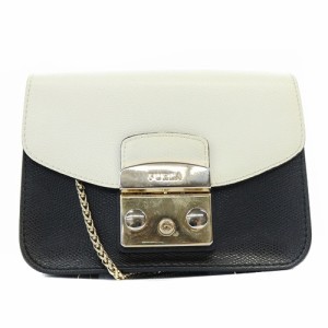 【中古】フルラ FURLA メトロポリス バイカラー チェーンショルダーバッグ レザー 白 黒 /SR31 レディース