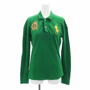 【中古】ラルフローレン RALPH LAUREN 長袖 ポロシャツ ビッグポニー L 緑 グリーン /HK ■OS レディース