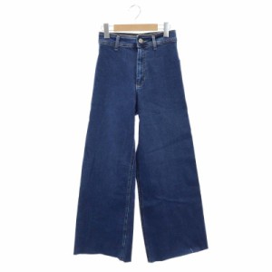 【中古】ザラ ZARA カットオフ ワイドデニムパンツ ジーンズ ジッパーフライ コットン混 34 インディゴ