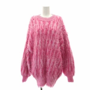 【中古】ザラ ZARA × メゾンスペシャル MAISON SPECIAL 23AW ゼブラ柄 ニットワンピース ミニ 長袖 S-M ピンク