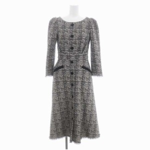 【中古】ハーリップトゥ Classic Tweed Midi Dress ワンピース ツイードドレス ロング 長袖 S 黒 ブラック アイボリー
