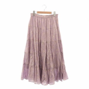 【中古】ヌキテパ GOLD FLOWER PRINT SKIRT スカート ロング ミモレ丈 フレア 花柄 S 紫 ゴールド色 レディース