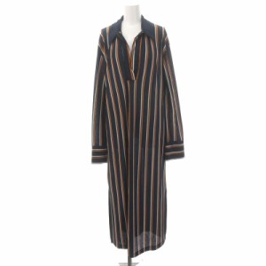 【中古】ザラ ZARA Vネックニットワンピース ロング 長袖 ストライプ USAM 紺 オレンジ 白 /DO ■OS レディース