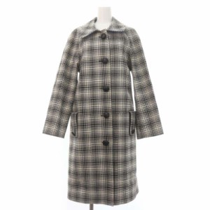 【中古】バーバリー Walkden Plaid Wool Coat コート ステンカラー アウター ロング くるみボタン 千鳥柄 US6 M 黒 白