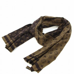 【中古】ルイヴィトン LOUIS VUITTON カシミヤシルク モノグラムマフラー ストール 茶 ブラウン /TK ■OH レディース